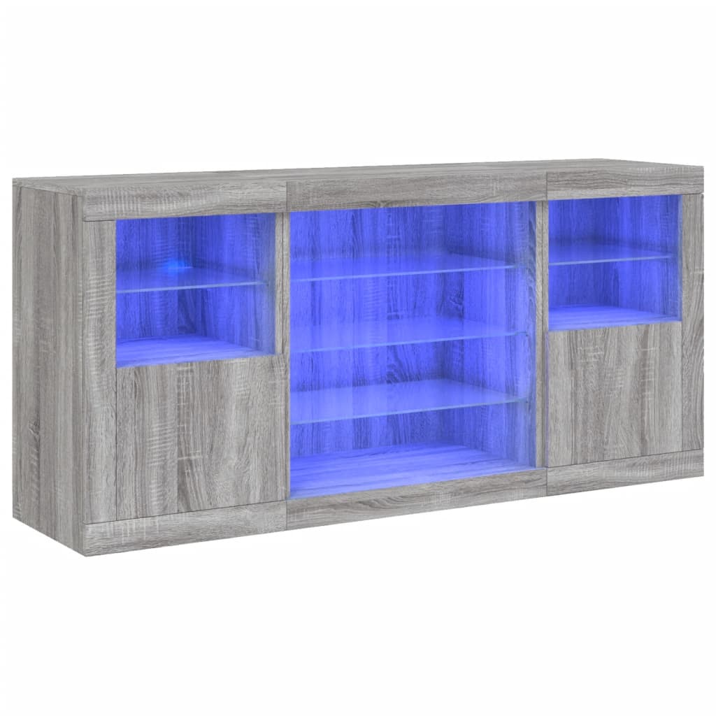 Sideboard with LED Lights Grey Sonoma 142.5x37x67 cm